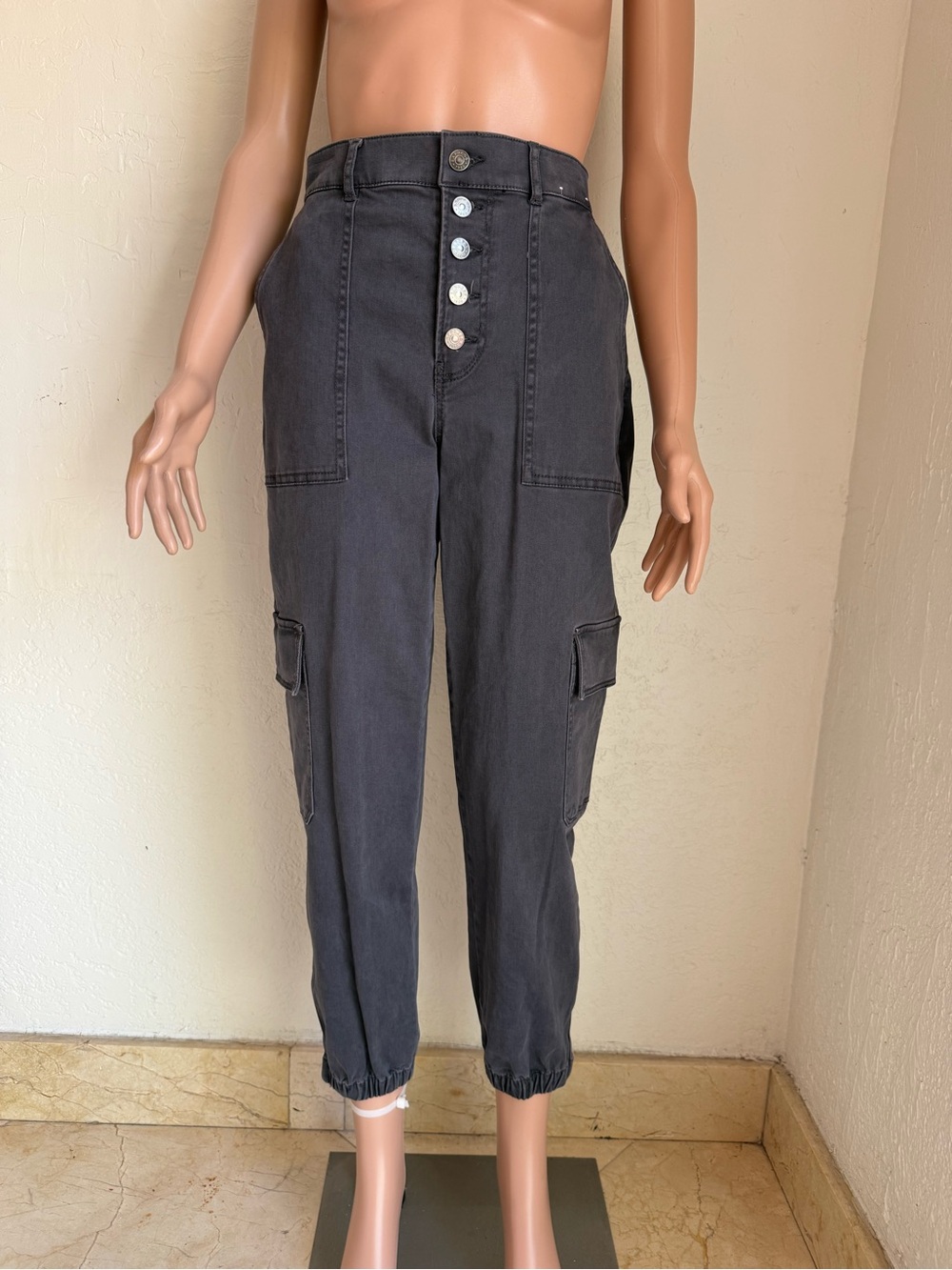 Express Cargo Stretchy Pants Charcoal Gray Ankle High-Rise Women’s Size 6R - Picture 1 of 16